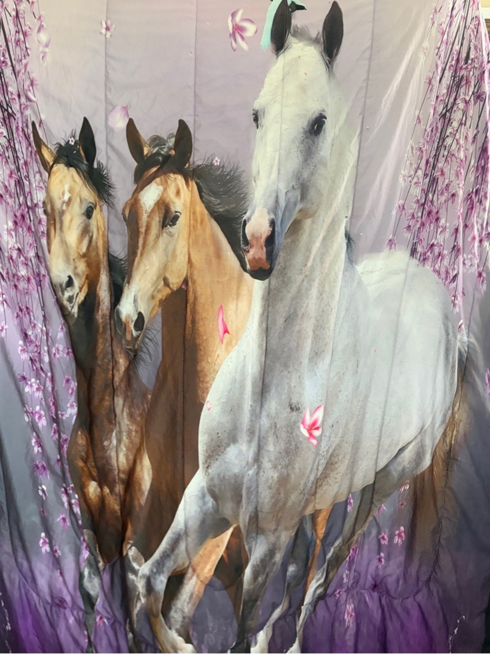 Horse Print Floral comforter- Purple and White